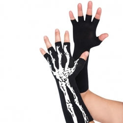 Skeleton Knit Glow-In-The Dark Fingerless Gloves | Party Supplies