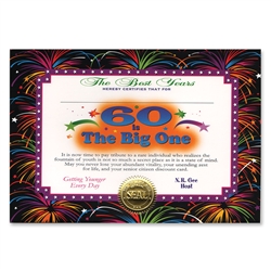 60 Is The Big One Certificate Greeting