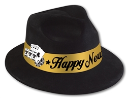 Black Fedora with Gold Band and Card Selection | New Year's Eve Party Favors