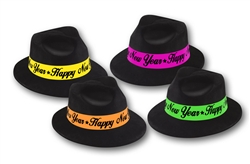 Black Fedora with Assorted Color Neon Bands | New Year's Eve Party Favors