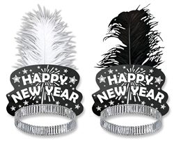 Black & White Single Plume Feather Tiara | Party Supplies