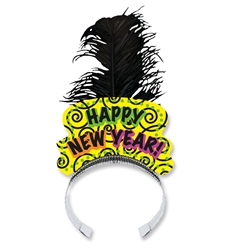 Brilliant Neon Tiara with Black Feather Plume | Party Supplies