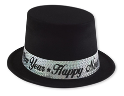 Black Top Hat with Silver Band | New Year's Eve Party Favors