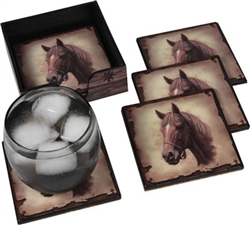 Horse Coaster Set with Holder | Kentucky Derby Party Tableware
