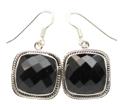 Sterling Silver Faceted Onyx Earrings
