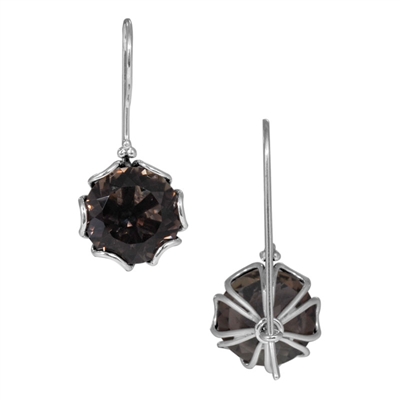 Sterling Silver Smokey Topaz Faceted Hexagon Earrings