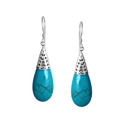 Sterling Silver Turquoise Teardrop Dangle Earrings