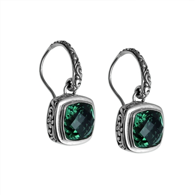 Sterling Silver Faceted Square Green Quartz Dangle Earrings