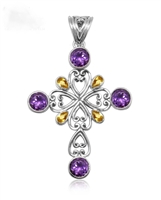 Sterling Silver Sterling Silver Amethyst and Citrine Cross Pendant