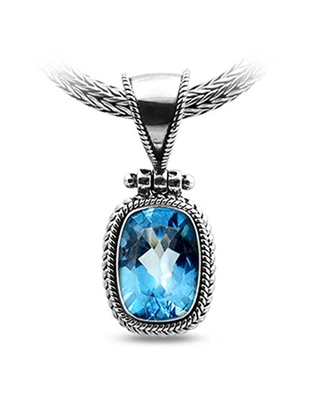 Sterling Silver Blue Topaz Cable Pendant