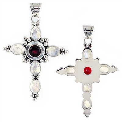 Sterling Silver Garnet Bali Cross Pendant