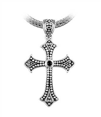 Sterling Silver & Onyx Beaded Beauty Cross Pendant