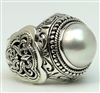Sterling Silver Filigree Round Mabe Pearl Dome Ring