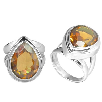 Sterling Silver Faceted Citrine Almond Drop Ring