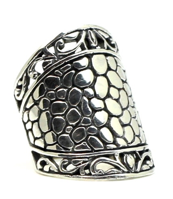 Sterling Silver Wide Cobbled Scroll Edge Princess Ring