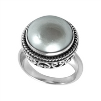 Sterling Silver Mabe Pearl Filigree Ring
