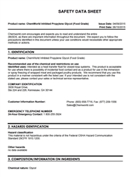 ChemWorld Inhibited Propylene Glycols  (Food Grade) SDS