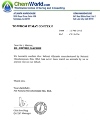 Palm Based Glycerin Product Bulletin