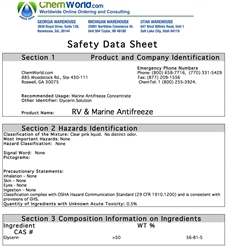 RV & Marine Antifreeze SDS