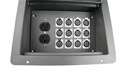 Recessed Stage Audio Floor Box w/ 12 XLR Mic Connectors & AC Outlets