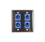 OSP Stainless Steel Quad Wall Plate with 4 Powercon A Blue Connectors