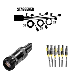 SOCAPEX 19 PIN  To Ture1 Female Breakout Staggered 5,10, 15, 20, 25, 30 ft