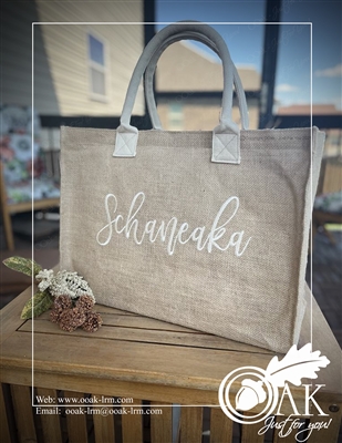 Embroidered Canvas Tote w Leather straps