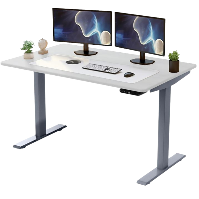 Uncaged Ergonomics (RUGW) Rise Up Electric Height Adjustable Sit/Stand Desk, Memory, Dual Motors (White MDF Top/Grey Frame)