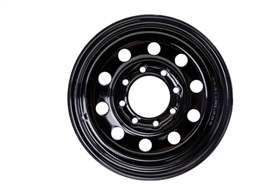 16" x 6" black steel modular trailer wheel with a 8 on 6.5" lug pattern