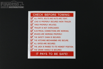 Check Before Towing Sticker