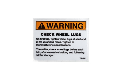 "Check Wheel Lugs" Trailer Warning Sticker