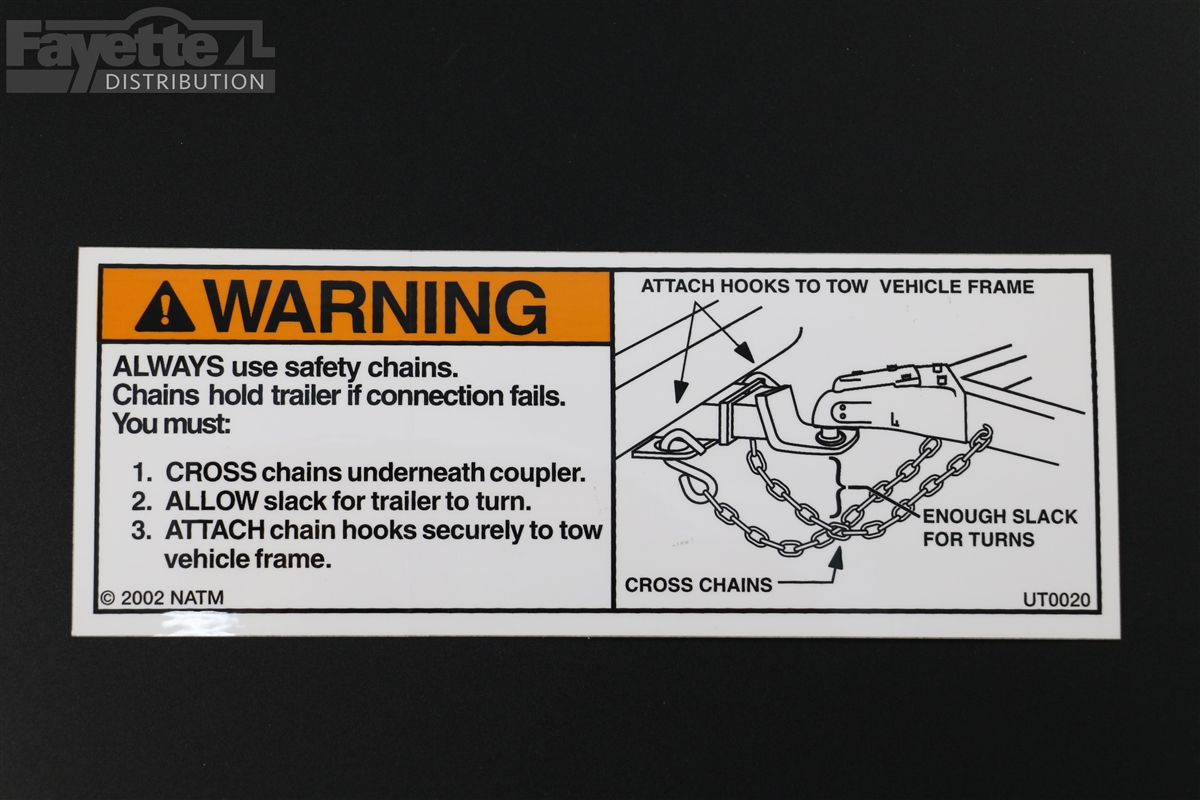Safety Chain Instructions Trailer Warning Sticker