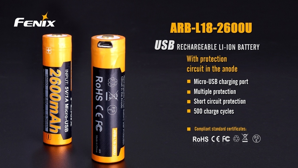 FENIX 2600U 18650 USB-Rechargeable Battery