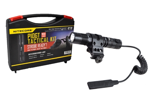 Nitecore P10GT 900 Lumen 312 Yard LED Strobe Ready Tactical Flashlight Kit with Batteries, Mount & RSW2 Pressure Switch