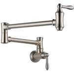 Lead Law Compliant Dual Handle Wall Mount Pot Filler Stainless Steel 4 GPM