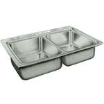 33 X 22 Three Hole Double Bowl Stainless Steel Sink Lustertone