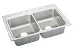 33 X 22 Four Hole Double Bowl Stainless Steel Sink Lustertone
