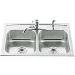 33 X 22 Three Hole Double Bowl Self-Rimming Sink Toccata Stainless Steel