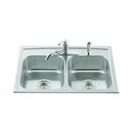 33 X 22 Four Hole Double Bowl Self-Rimming Sink Toccata Stainless Steel