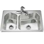 33 X 22 Three Hole Double Bowl Self-Rimming Stainless Steel Sink Staccato