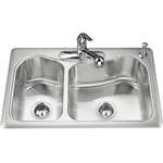 33 X 22 Four Hole Double Bowl Self-Rimming Sink Staccato Stainless Steel