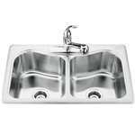 33 X 22 Three Hole Double Bowl Self-Rimming Sink Staccato Stainless Steel