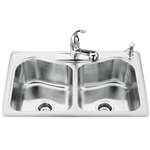 33 X 22 Four Hole Double Bowl Self-Rimming Sink Staccato Stainless Steel
