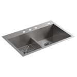 33 X 22 2 Elongated Bowl Four Hole Kitchen Sink *vault Stainless Steel