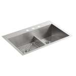 33 X 22 Double Bowl Three Hole Overall Size Kitchen Sink *vault Stainless Steel