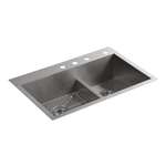 33 X 22 Double Bowl Four Hole Overall Size Kitchen Sink *vault Stainless Steel