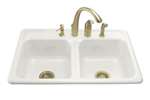 33 X 22 Three Hole Cast Iron Self-Rimming Sink Delafield White