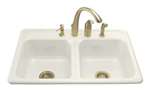 33 X 22 Three Hole Cast Iron Self-Rimming Sink Delafield Biscuit