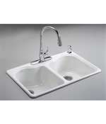 33 X 22 Three Hole 2 Elongated Bowl Self-Rimming Sink Hartland White