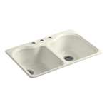 33 X 22 Three Hole 2 Elongated Bowl Self-Rimming Sink Hartland Biscuit